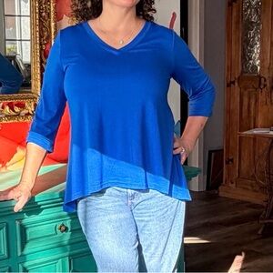 Elegant Royal Blue V-Neck Long Sleeve Top